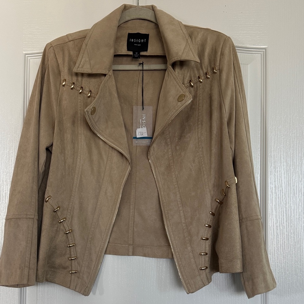 Insight Women's Beige Leather Jacket with Gold Studs
